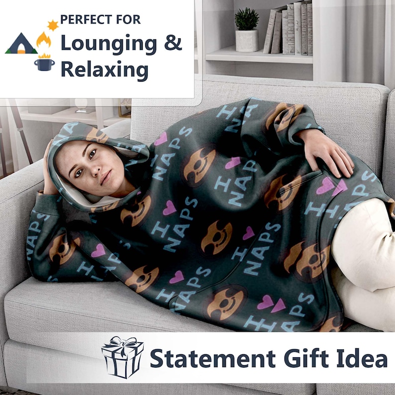 Sudadera con capucha extragrande para adultos con estampado de perezoso, manta ponible, sudadera con capucha de forro polar suave y esponjoso, jersey acogedor, lindo animal, estética relajante, regalo para amantes de las siestas imagen 4