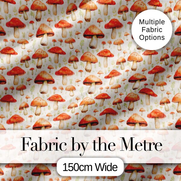 Rustic Orange Mushroom Botanical Seamless Pattern Digital Print Fabric by the Metre UK Sewing Quilting Textile