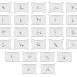 Funda de almohada suave personalizada con nombre y letra inicial en color rosa suave y botánico, regalo novedoso, decoración para dormitorio y cama