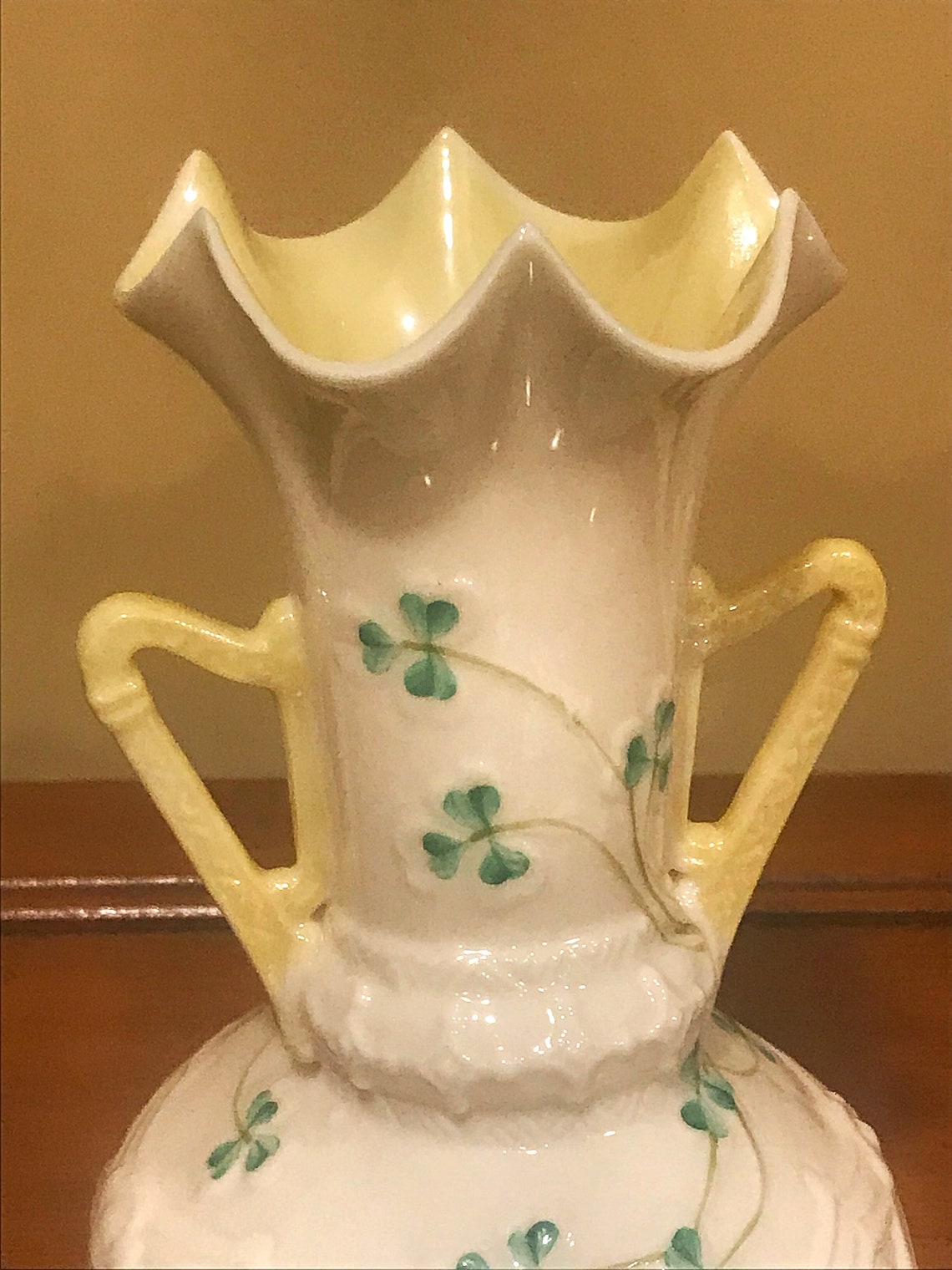 Vintage Irish Belleek Clover with Embossed Basket Weave Double Etsy