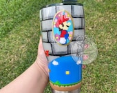 Mario tumbler. Hand painted castle. Super Mario stained glass style cup. Peekaboo style. Luigi. Daisy. Peach.