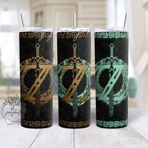 Gold Zelda Tears of The Kingdom Tumbler. Sheikah slate text. Distressed Battle Tumbler. Gold Textures Vinyl. Triforce. Hyrule. sublimation