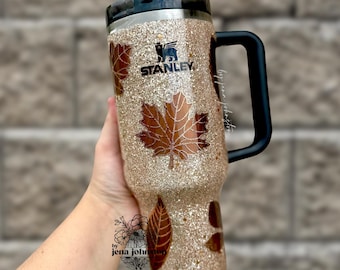 Fall Leaves Glitter Stanley Tumbler: Autumn Maple Leaf Custom Cup
