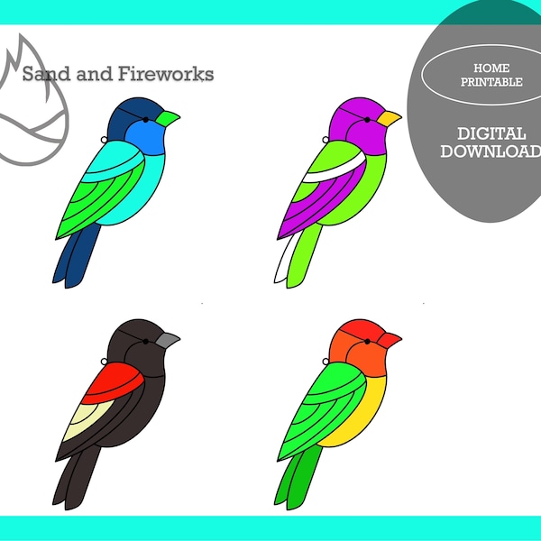 Stained glass digital anybird suncatcher pattern, craft design of a little bird pdf pattern of woodland creature for nature lovers