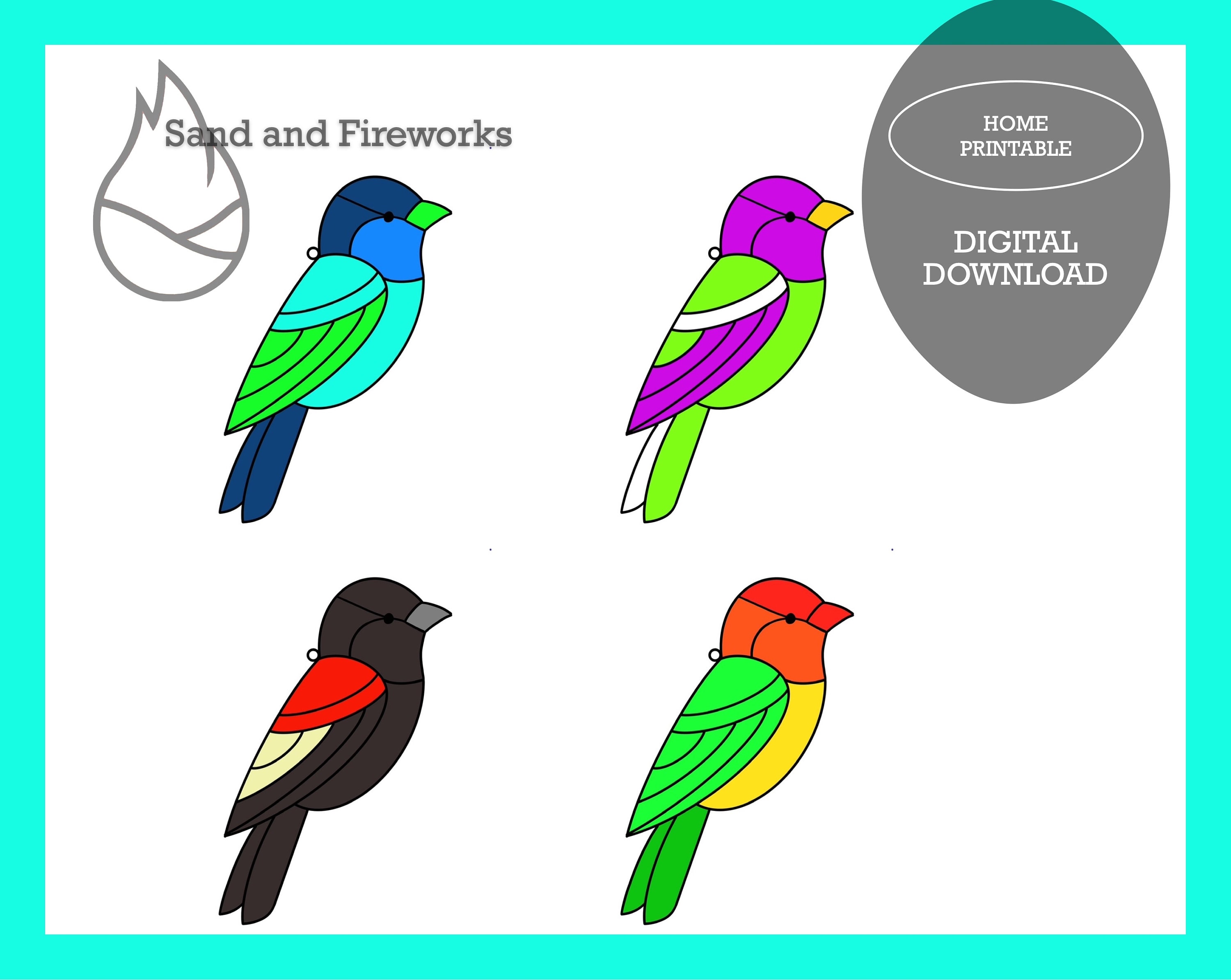 Modello digitale di acchiappasole anybird in vetro colorato, design artigianale di un modello pdf di uccellino di una creatura del bosco per gli amanti della natura