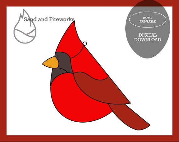 Cardinal Stained Glass Suncatcher Pattern, Bird Ornament (Digital Download)