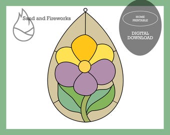 Pansy Stained Glass Pattern, Teardrop Flower Design (Digital Download)