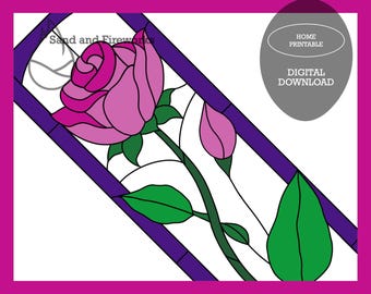 Classic Rose Stained Glass Pattern: Floral Window Panel Template (PDF Pattern)