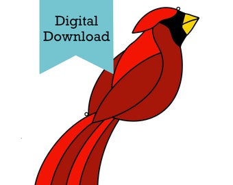 Cardinal Suncatcher Stained Glass Pattern: Beginner Bird Art (PDF Pattern)