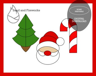 Stained Glass Ornament Pattern Set: Santa, Tree, Candy Cane (PDF Pattern)