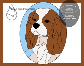 Stained Glass Cavalier King Charles Spaniel Suncatcher Pattern, Digital Download, Pet Portrait, Cute Puppy Dog DIY craft Design, PDF Pattern