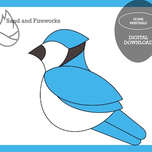 Motif de vitrail, attrape-soleil geai bleu, motif d&#39;ornement de vitrail, attrape-soleil oiseau, art créature des bois, art du vitrail