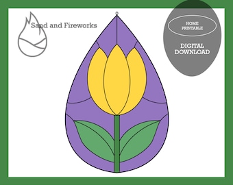 Tulip Stained Glass Pattern, Teardrop Floral Design (PDF Pattern)