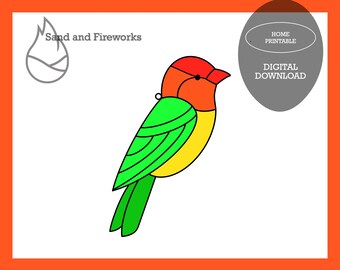 Stained Glass Lovebird Suncatcher Pattern, Bird Craft Design (PDF Pattern)