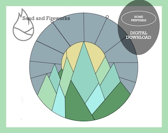 Stained Glass Pattern: Sun Rising Over Forest Mountains (PDF Pattern, Beginner Level)