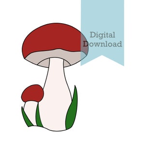 Stained Glass Pattern, 8” Mushroom Glass Suncatcher, Digital Download for Stain Glass, Cottagecore Decor, Craft Tutorial