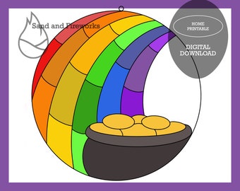 St Patrick's Day Stained Glass Pattern: Pot of Gold & Rainbow (PDF Pattern)