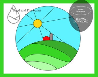 Stained Glass Pattern: Farm Landscape Round Panel (PDF Pattern, Beginner Level)