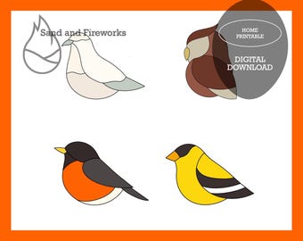 Stained Glass Bird Ornament Pattern Bundle: Owl, Robin, Goldfinch, Dove (Digital Download)