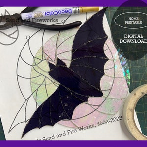 Halloween Bat Suncatcher Stained Glass Pattern, Spooky Decor (Digital Download)