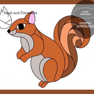 Padrão de vitral, design de esquilo pequeno, download digital em PDF de 7”, criatura da floresta, apanhador de sol animal, design de arte em vidro