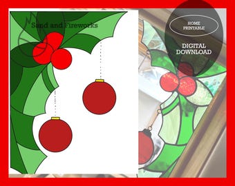Stained Glass Christmas Corner Pattern: Santa, Holly, Ornament (PDF Pattern)