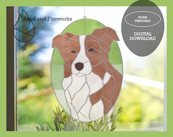 Stained Glass Border Collie Suncatcher Pattern - DIY Pet Portrait (PDF Download)