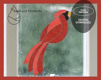 Cardinal Suncatcher Stained Glass Pattern, Bird Art (PDF Pattern)