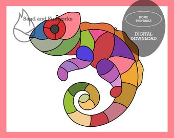 Chameleon Stained Glass Pattern, Animal Suncatcher Design (PDF Digital Download)