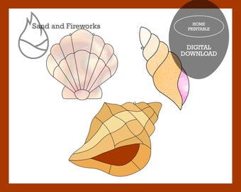 Stained Glass Shell Ornament Patterns: Sea Life Art (PDF Downloadable Bundle)