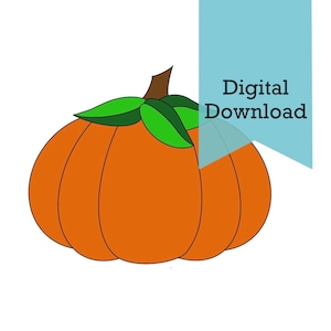 May include: An orange pumpkin illustration with green leaves and a brown stem. The image includes the text "Digital Download" in a blue banner, suggesting a digital product for autumn or Halloween.