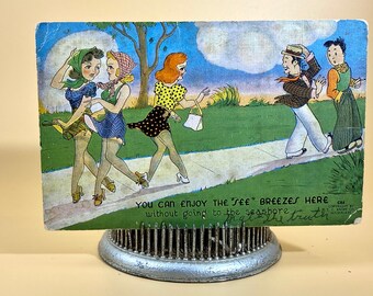 humor cartoon Washington fishing Postcard old paper ephemera funny junk journal girl in bathing suit DC old vintage craft supply