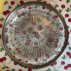 Vintage cut glass divided dish with silver rim