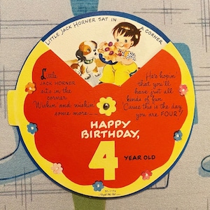 Vintage Circular Mechanische Vierte Geburtstagskarte The Tells The Little Jack Horner Rhyme Kitsch Ephemera
