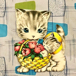 Votre choix d’une carte de vœux de Pâques vintage Éphémère Kitsch Frère Papa Cay Chatons Maman Bébé Anthropomorphe Chick Train
