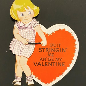 Vintage Double Valentine Stringing Along Die Cut Double Kitsch