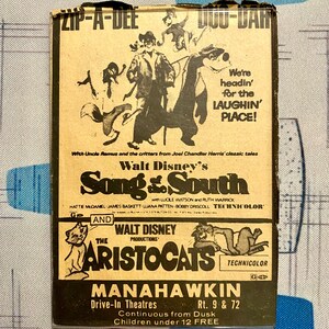 Vintage Drive In Movie Ad Song Of The South And The Aristocats Etsy