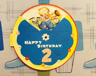 Vintage Circular Mechanical Second 2nd Birthday Card That Tells The Little Boy Blue Rhyme