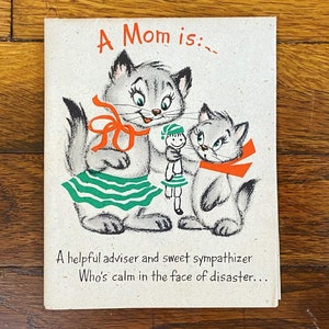 Vintage Feliz Navidad Mamá Despliega Tarjeta de Felicitación Póster Grande Kitsch Efímera Gatos Antropomórficos Gatitos