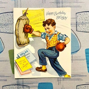 Su elección de una tarjeta de cumpleaños vintage Ephemera Kitsch Niño Hija Boxeo Gato Gatito Vaqueros Notas deportivas Carta