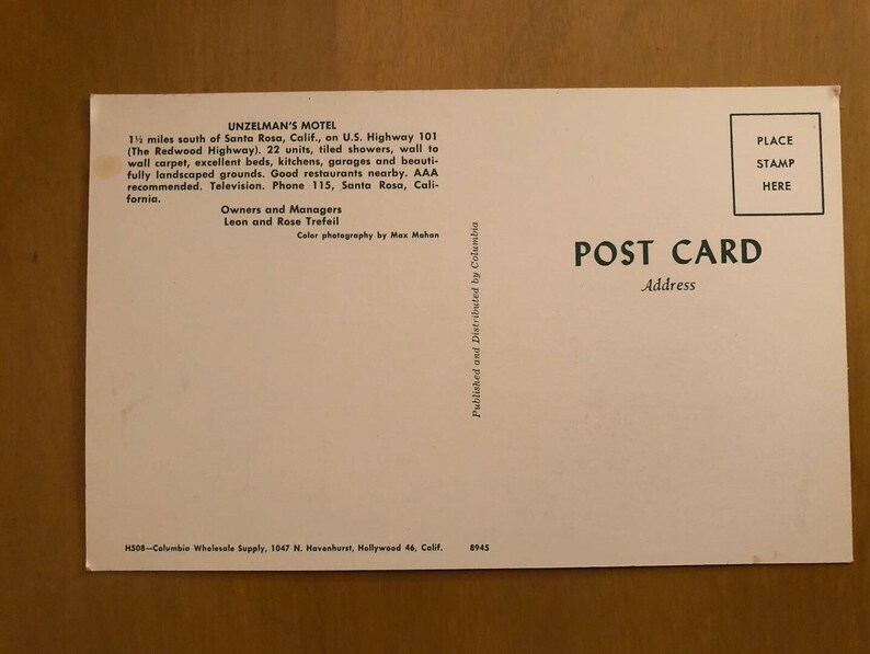 Vintage Unzelman Motel postcard