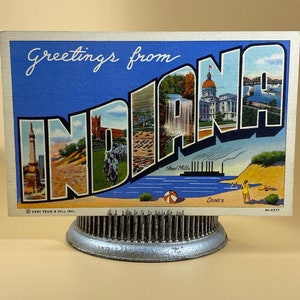 salutations vintage de indiana carte postale avec rare 1 cent George Washington Stamp Junk Journal Ephemera