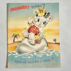 Your Choice NOS Vintage Get Well Soon Card Paper Ephemera Junk Journal Kitsch Anthropomorphic Deer Bluebird Hula Bear
