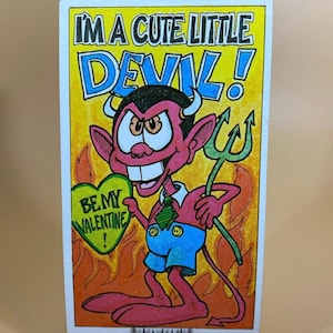 Vintage 1970s Topps Valentine Postcard I’m a Cute Little Devil Junk Journal Ephemera
