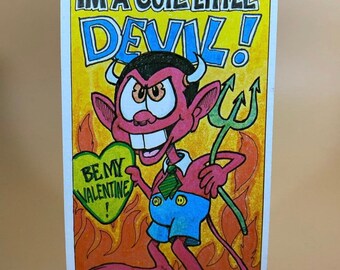 Vintage 1970s Topps Valentine Postcard I’m a Cute Little Devil Junk Journal Ephemera
