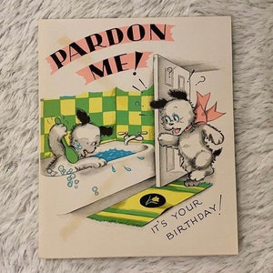 Cartão de aniversário vintage, sua escolha, primeiro aniversário, cachorro, pop up, barbearia, quarteto, velho, mcm, efêmera, saudação