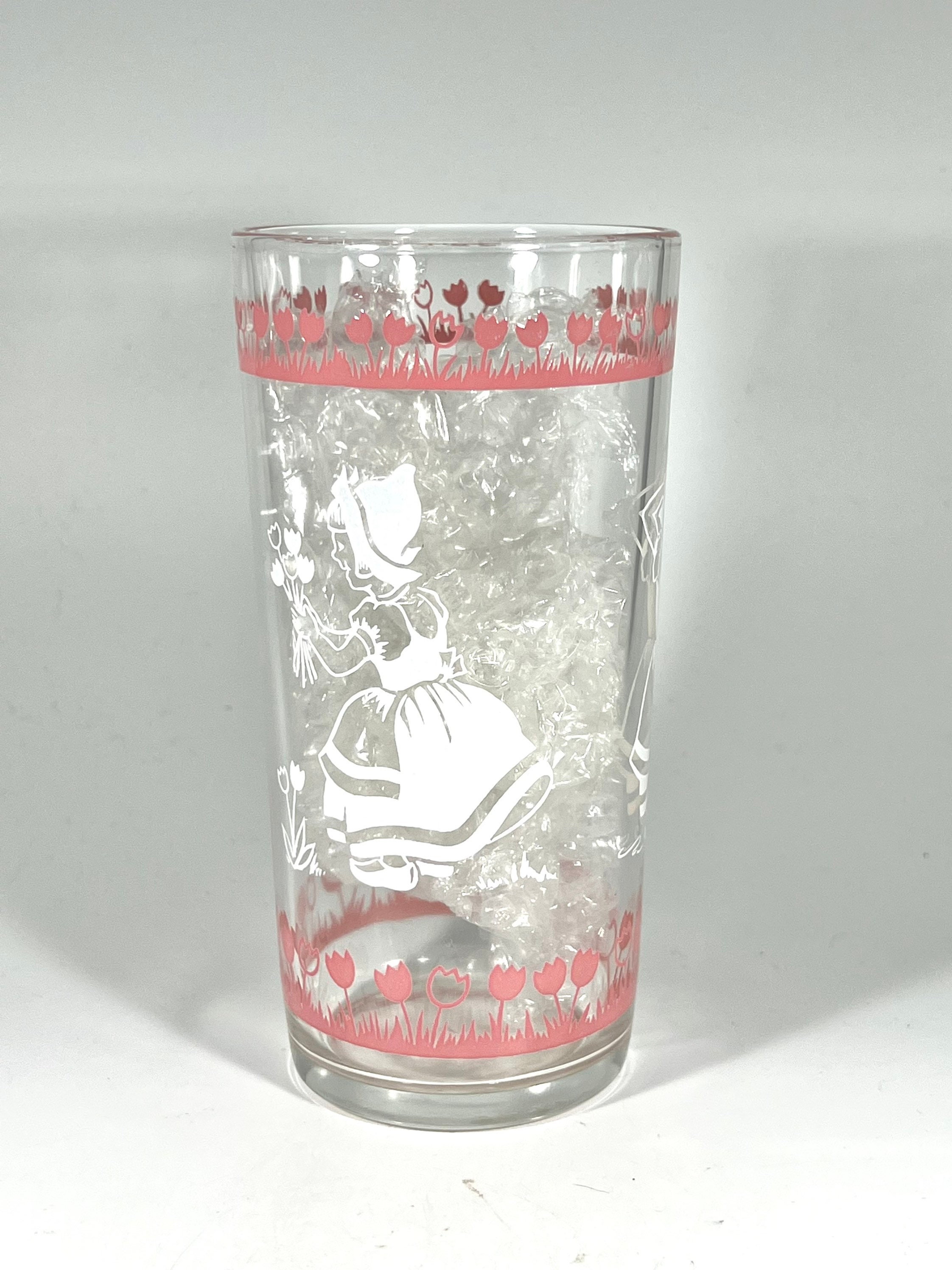 Vintage Pink and White Dutch Girl Drinking Glass Tumbler Ice Skating ...