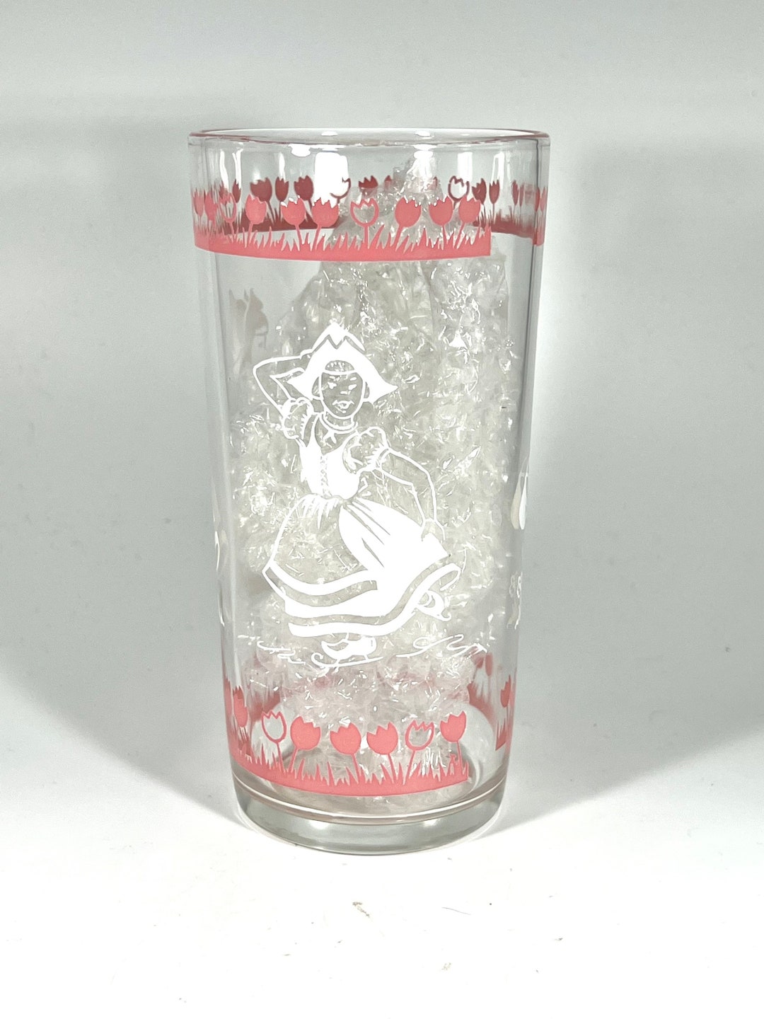 Vintage Pink and White Dutch Girl Drinking Glass Tumbler Ice Skating ...
