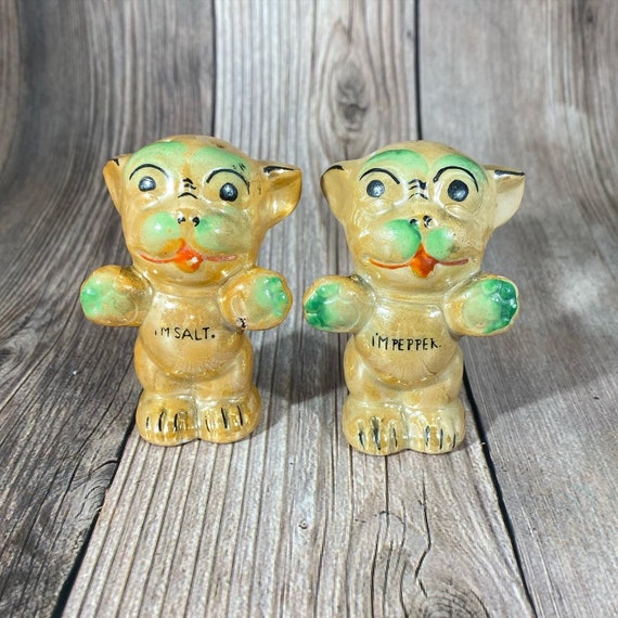 Vintage Bonzo Lusterware Salt and Pepper Shakers I'm Salt I'm