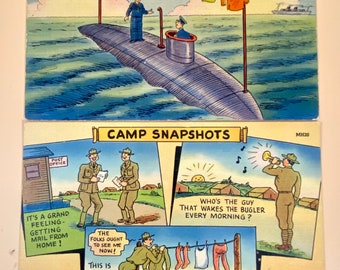 Coppia di cartoline d'umorismo militare vintage Junk Journal